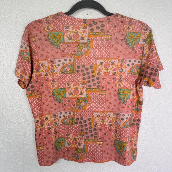 Vintage Top Womens Large Floral Patchwork Nylon Shirt Blouse Boho 70s 80s Kmart - Picture 2 of 11
